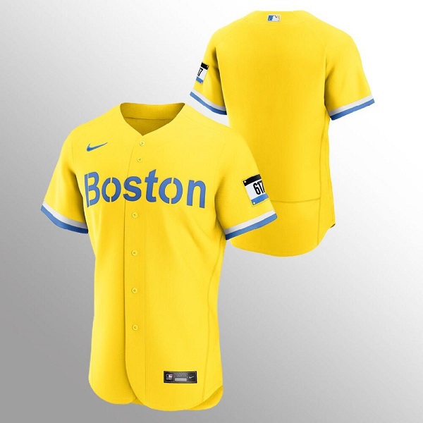 Men's Boston Red Sox Blank Gold MLB 2021 City Connect Flex base Stitched Jersey Men's Boston Red Sox Blank Gold MLB 2021 City Connect Flex base Stitched Jersey